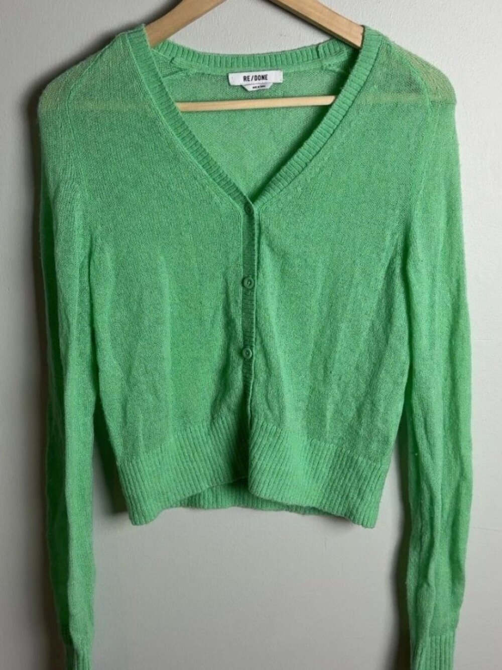RE/DONE Spearmint Green Wool Alpaca V-Neck Cardigan Sweater Size Small Women’s